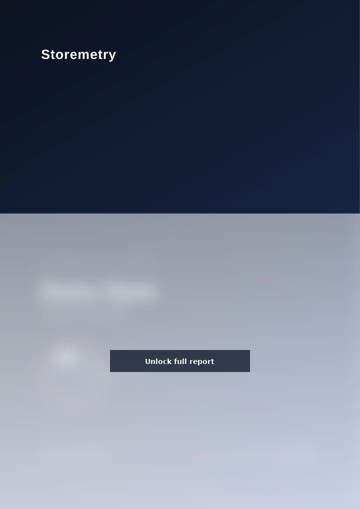 Blurred sample cover page of a Storemetry store growth report showing store name, URL, and health score
